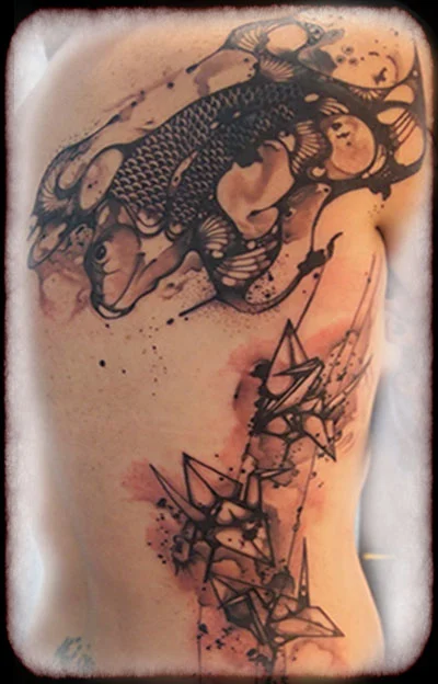 Black and grey clock and butterfly tattoo