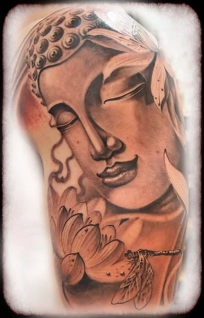 Shaded ornamental portrait tattoo